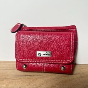 Buxton Red Genuine Leather Wallet with Key Ring and Wide ID Slot NWOT